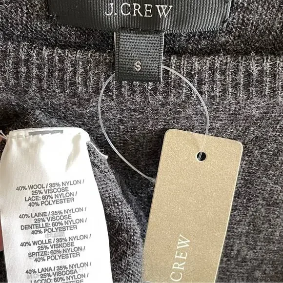 NWT J. Crew Grey Wool Lace Sleeve Sweater - Picture 7 of 7